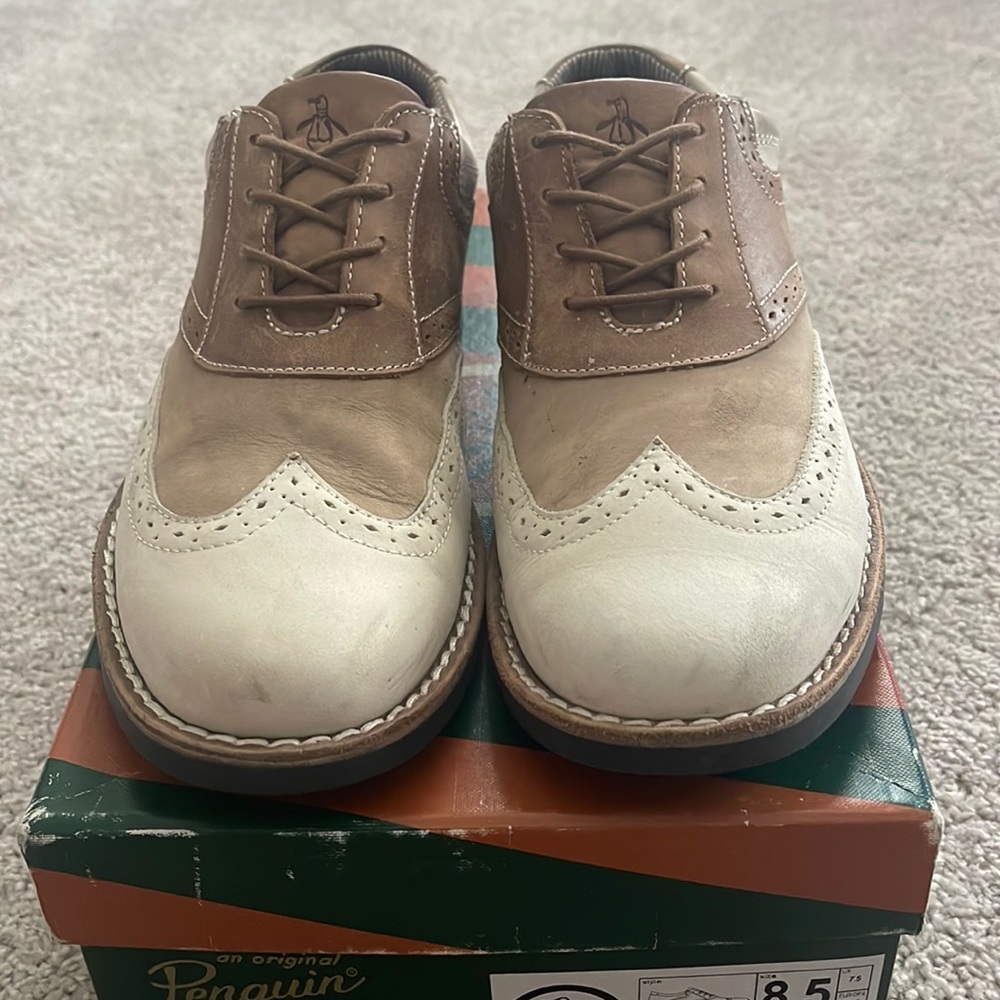 Men’s Penguin shoe size 8.5 cream and tan color